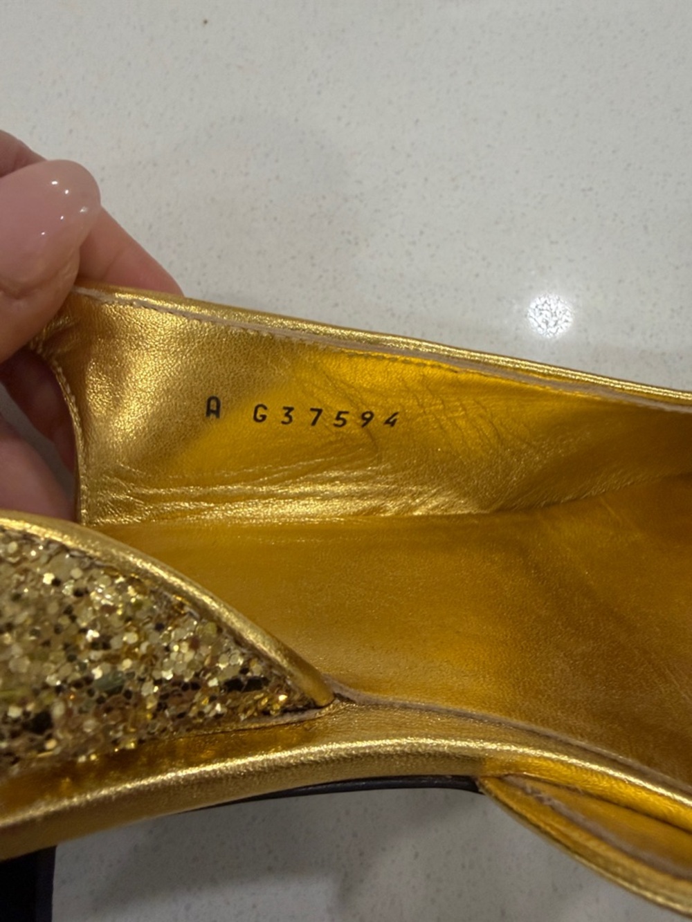 CHANEL Gold Glitter Slingback Pumps with Black Cap Toe - Picture 7 of 7